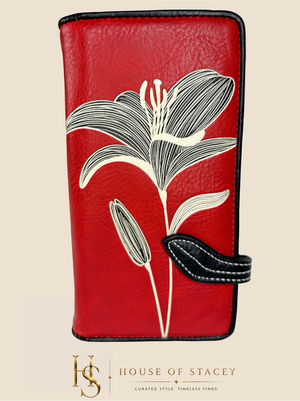 AdSafi RFID Red Floral Leather Wallet Organizer Clutch
